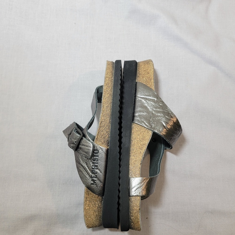Mephisto Helen Metallic Silver Leather Cork Footbed Sandals EU 35 US 5 France - Picture 8 of 15